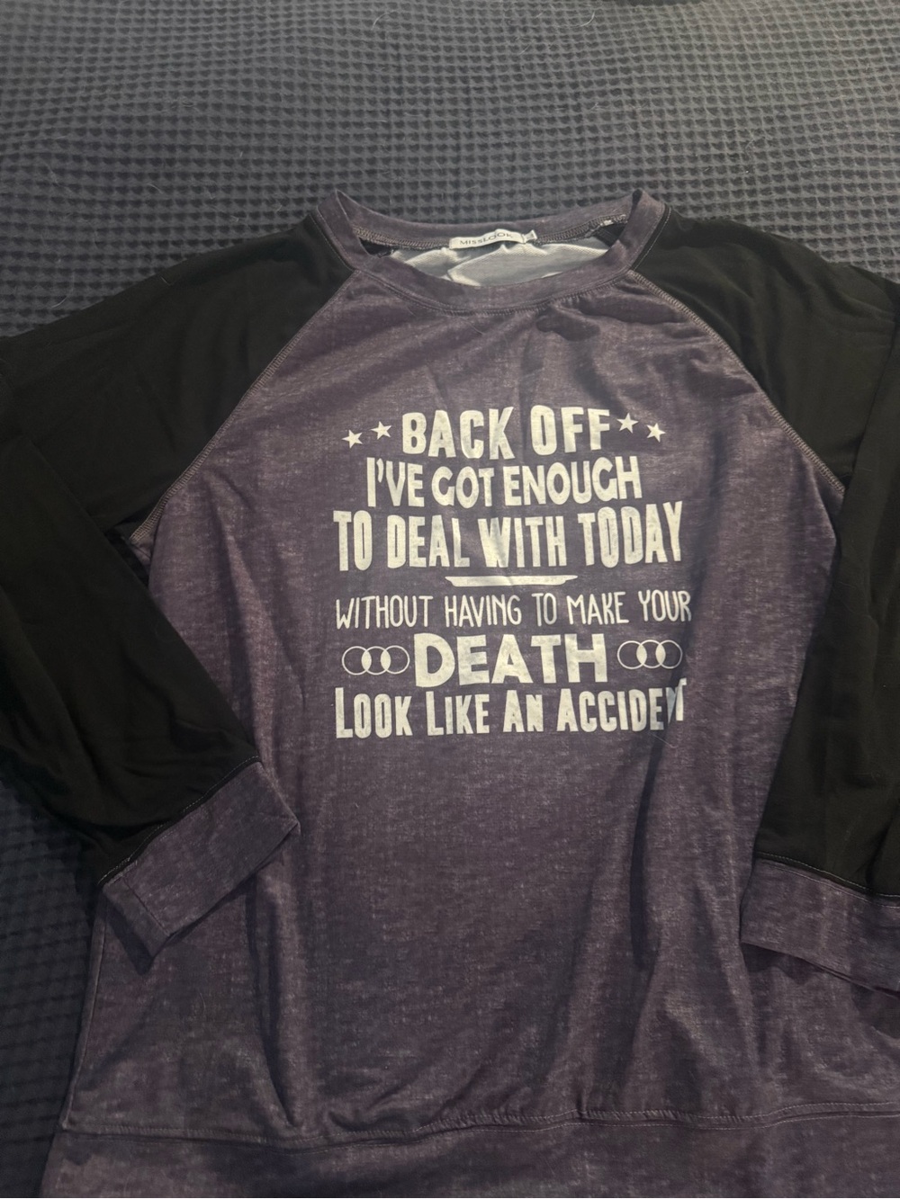 MISSLOOK Purple and Black Raglan Graphic Long-Sleeve Shirt